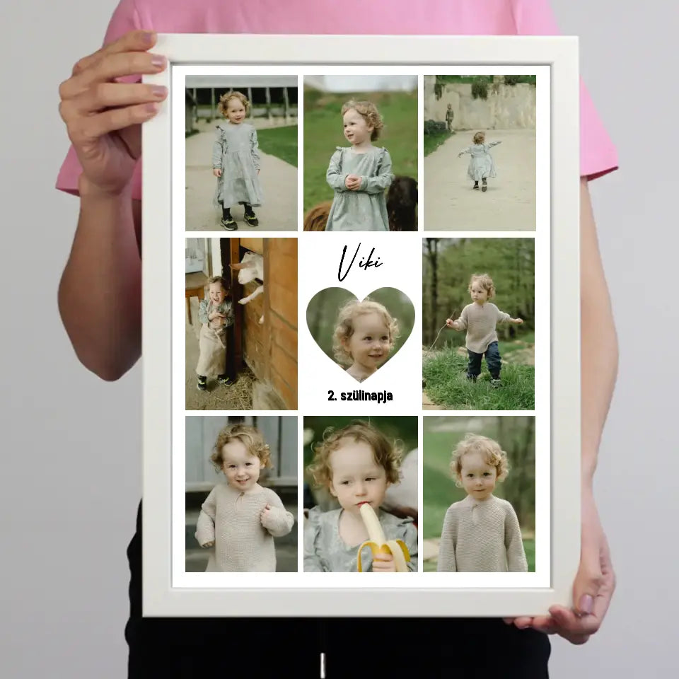 Babás fotókollázs falikép szívvel a közepén