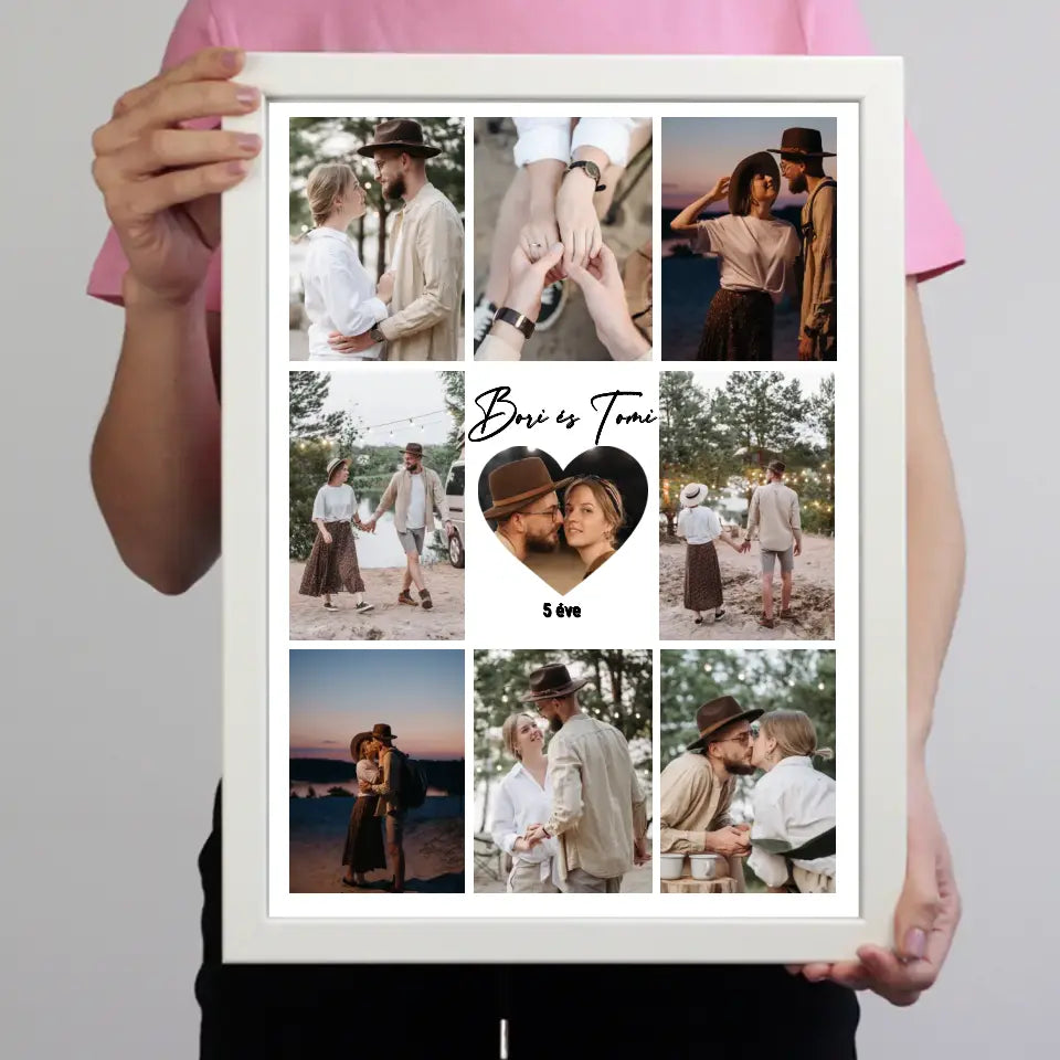 Fotókollázs falikép pároknak szívvel a közepén