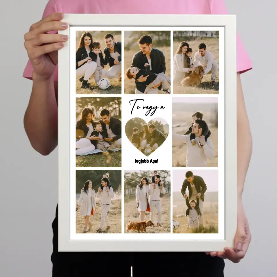 Fotókollázs falikép Apákank szívvel a közepén
