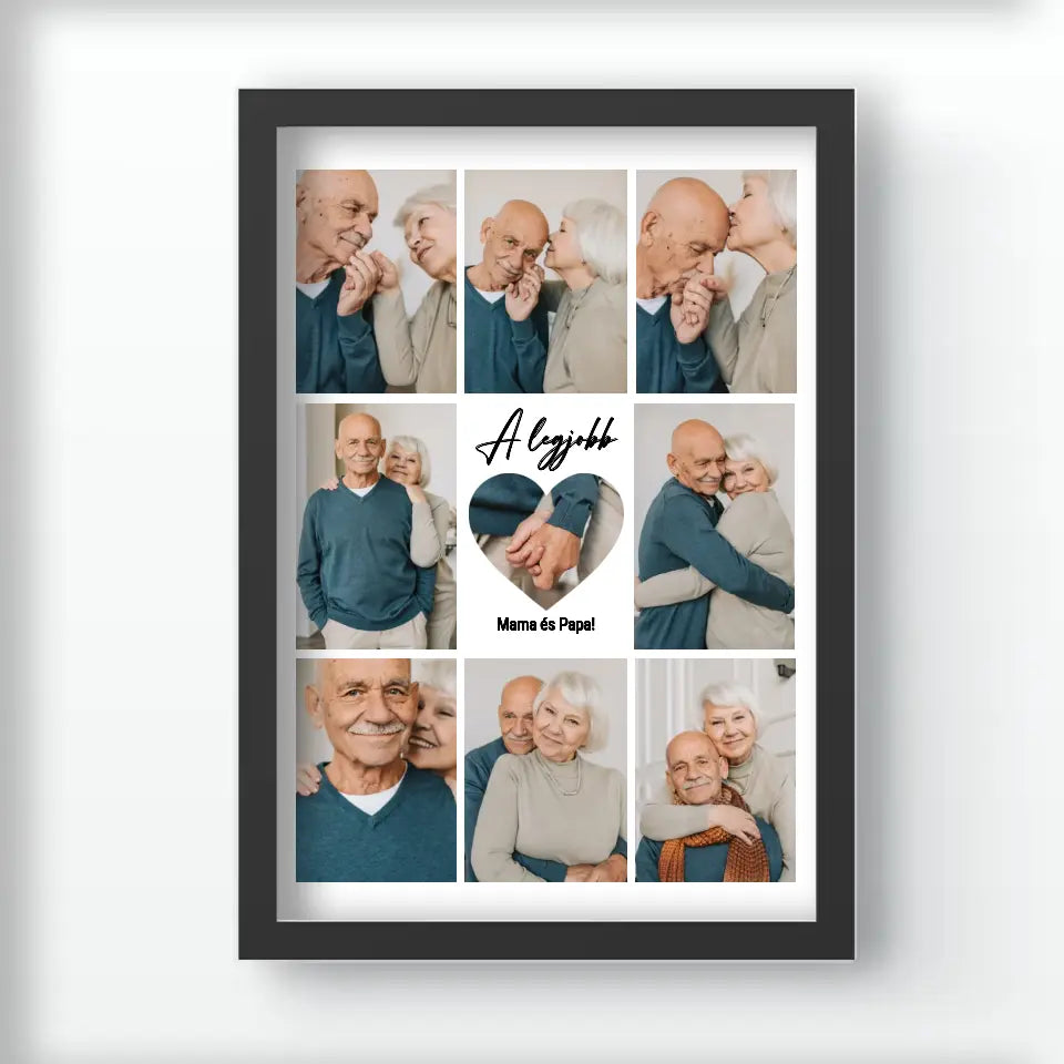 Fotókollázs falikép Nagyszülőknek szívvel a közepén