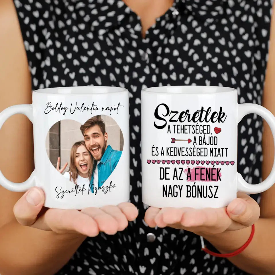 Valentin napi fotós bögre választható vicces feliratokkal