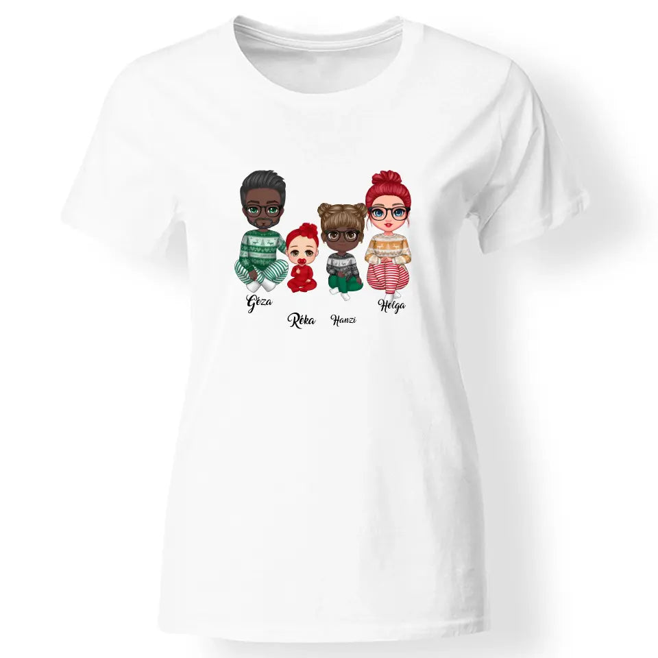 Karácsonyi családos női póló fehér