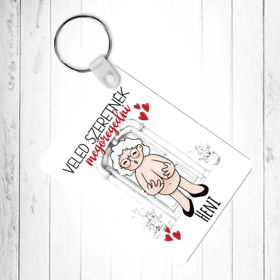 Veled szeretnék megöregedni vicces valentin napi kulcstartó pároknak 2db-os szettben