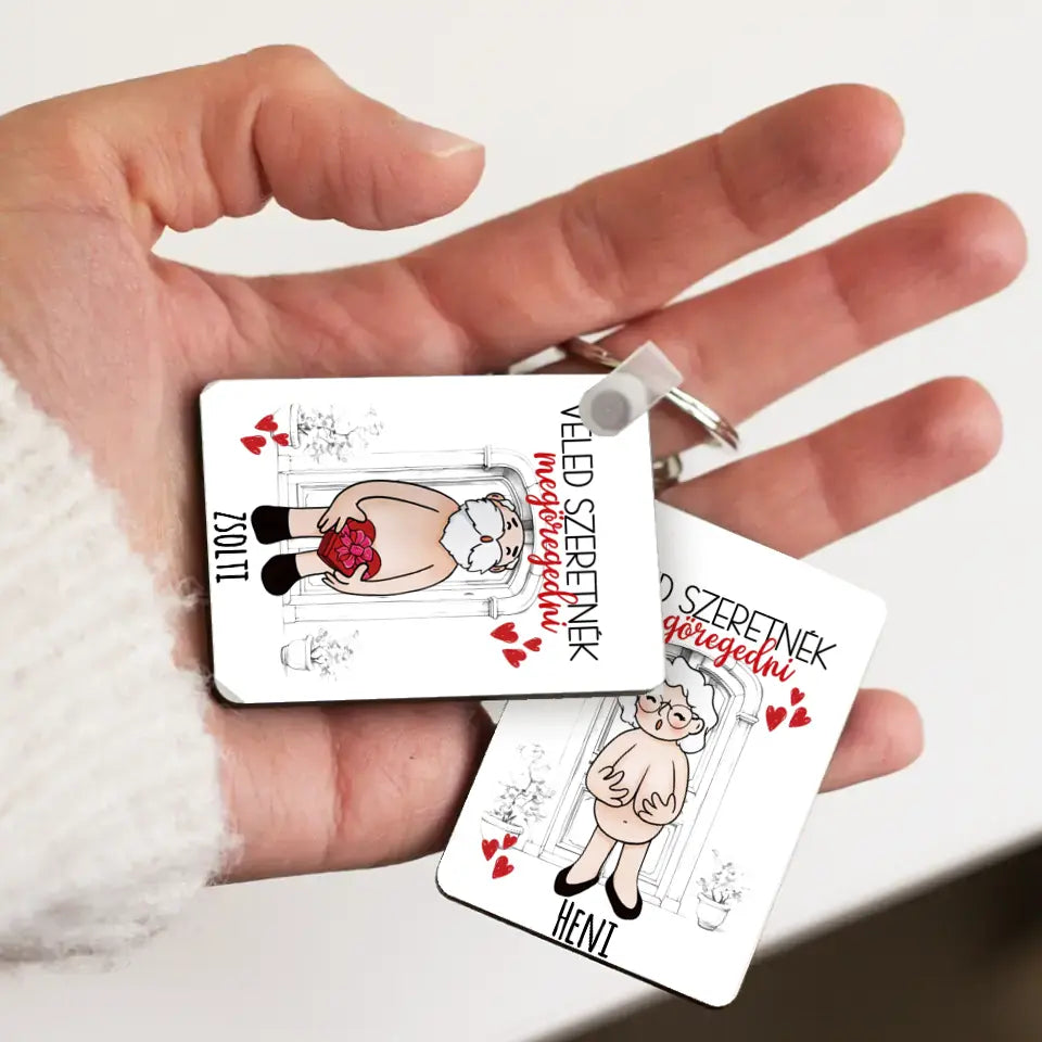 Veled szeretnék megöregedni vicces valentin napi kulcstartó pároknak 2db-os szettben