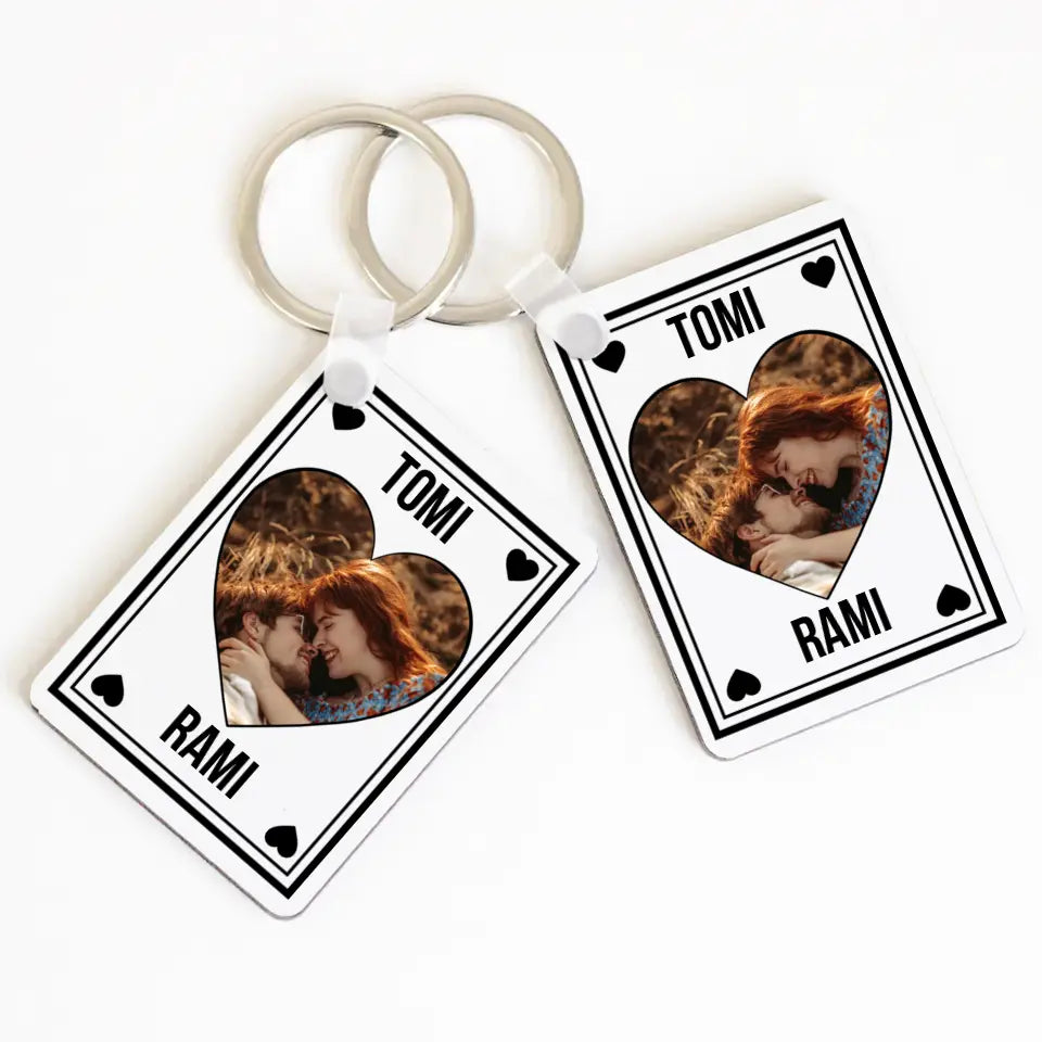 Szív formájú egyedi képes kulcstartortó 2db-os szettben