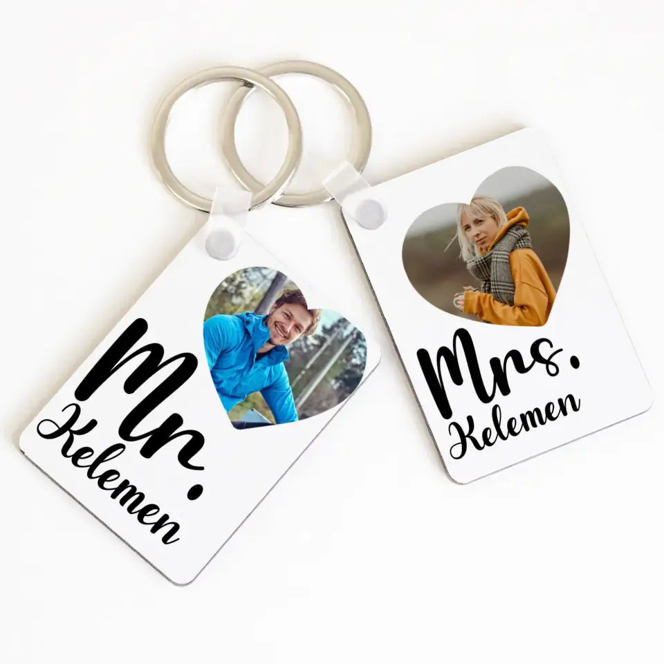 Mr. & Mrs 2 db-os páros kulcstartó fényképpel