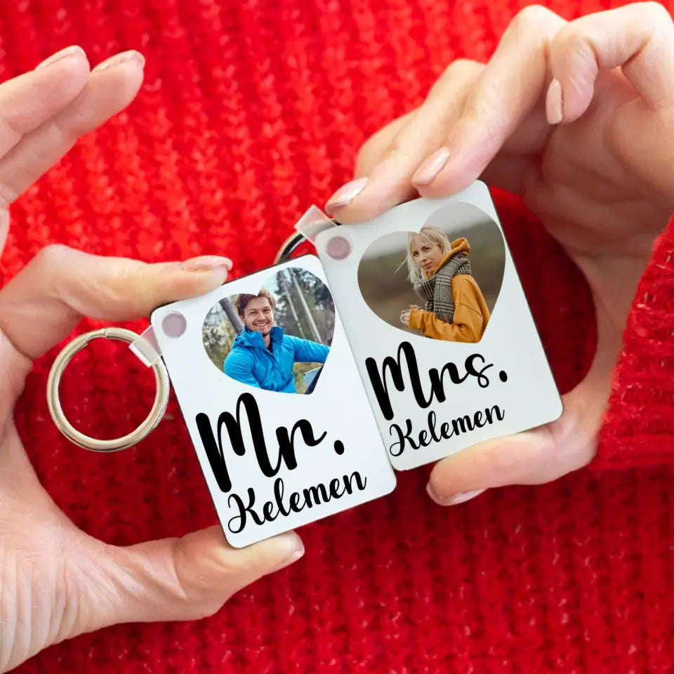 Mr. & Mrs 2 db-os páros kulcstartó fényképpel