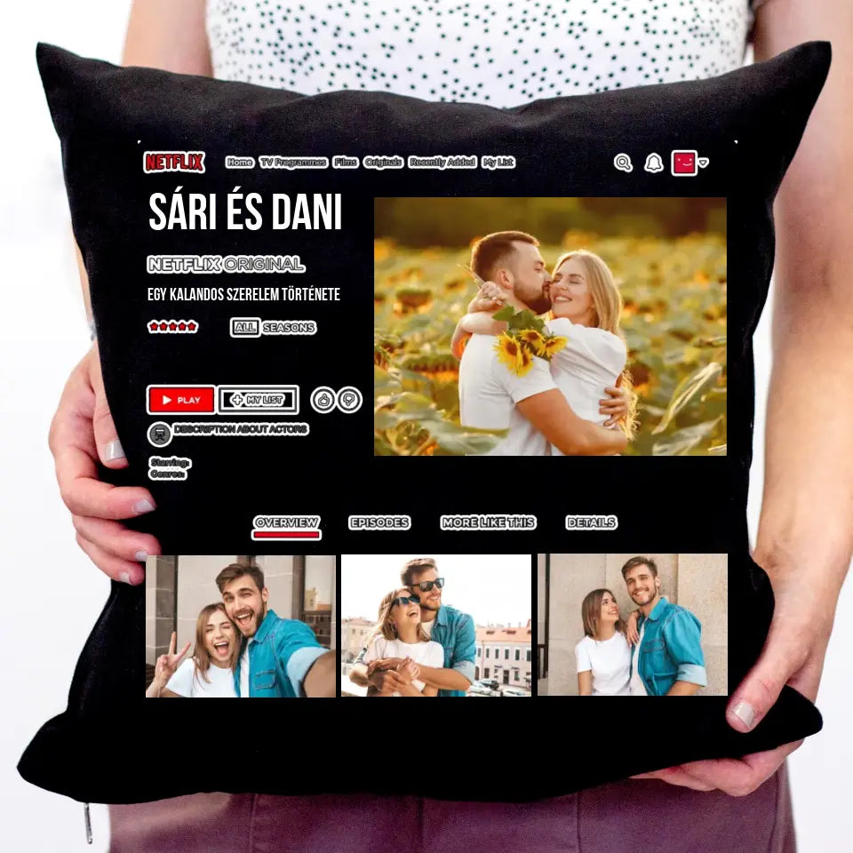 Netflix stílusú egyedi fekete párna pároknak