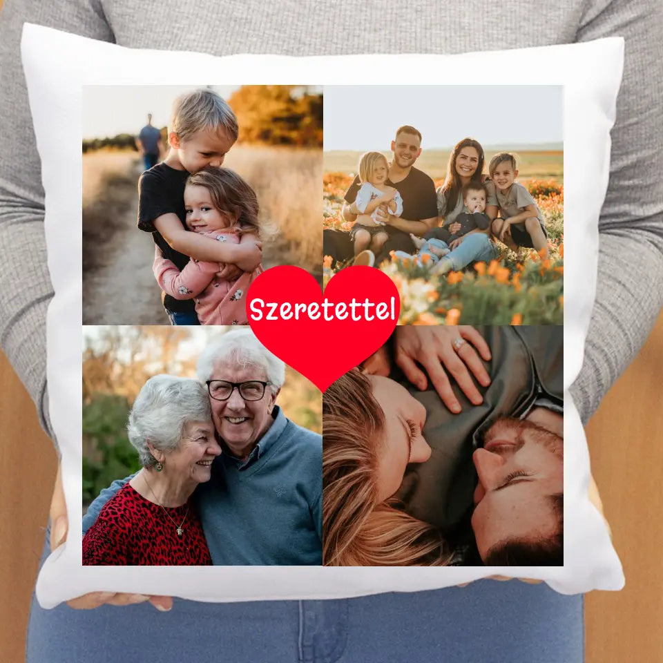 4 képes párna szívvel
