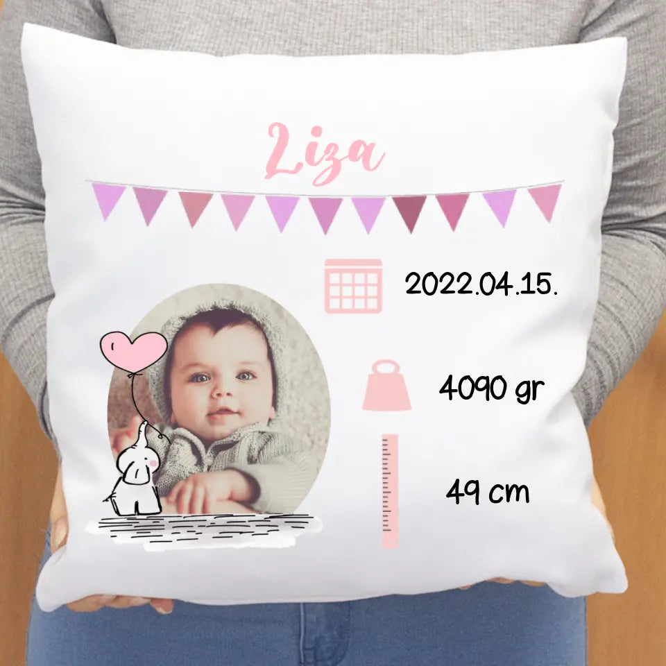 Egyedi fotós rózsaszín párna babáknak