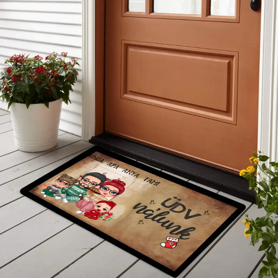 Karácsonyi cuki családos lábtörlő