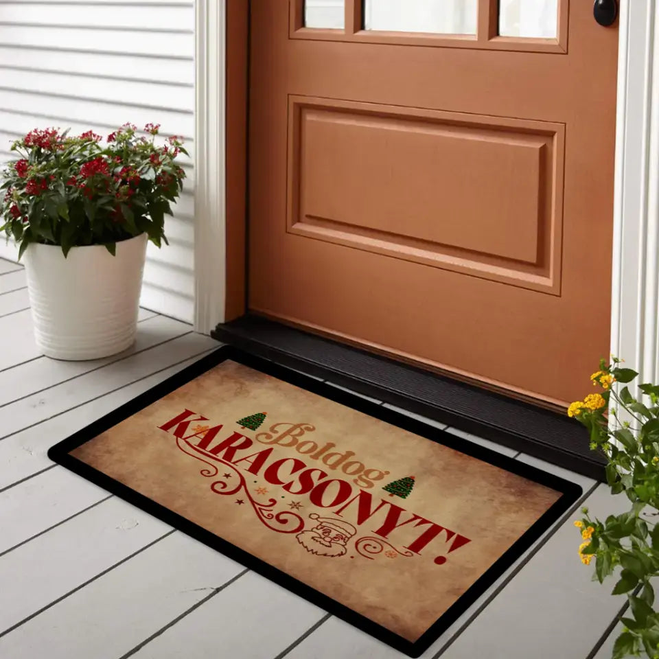 Boldog Karácsonyt egyedi lábtörlő - kültéri karácsonyi dekoráció