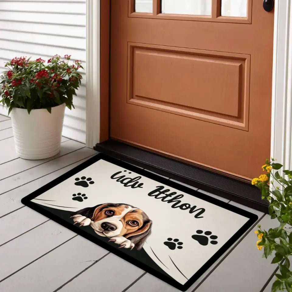 Üdv itthon lábtörlő választható kutyával