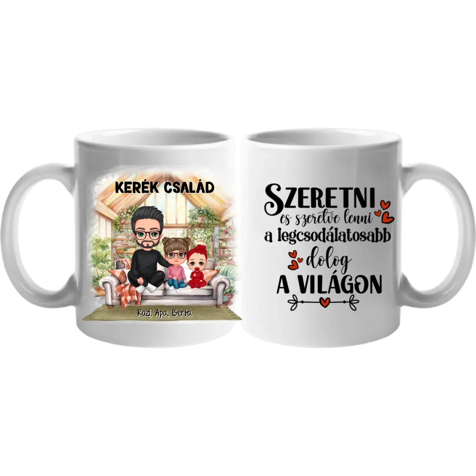 Egyedi ajándék bögre személyre szabható karakterekkel - cuki család Apával