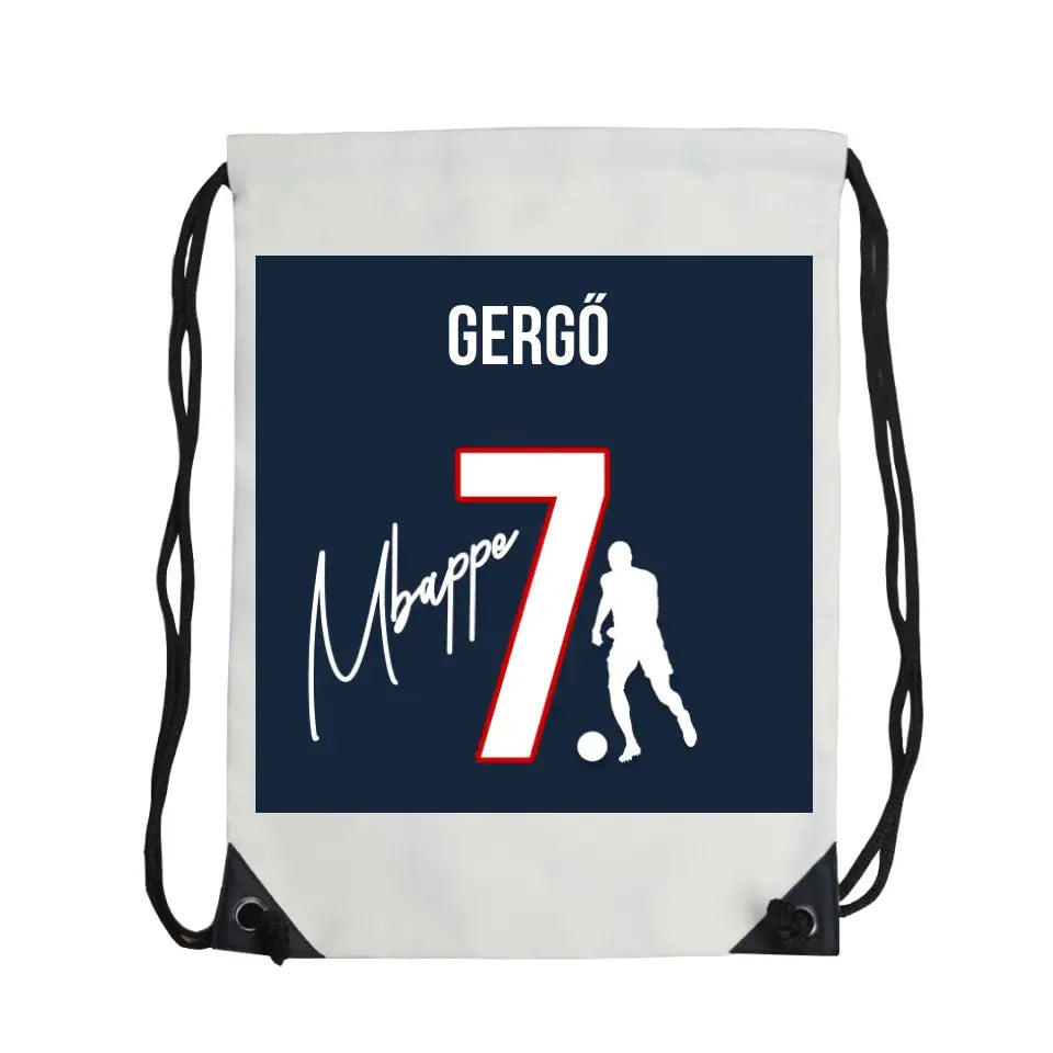 Mbappe egyedi neves tornazsák aláírással