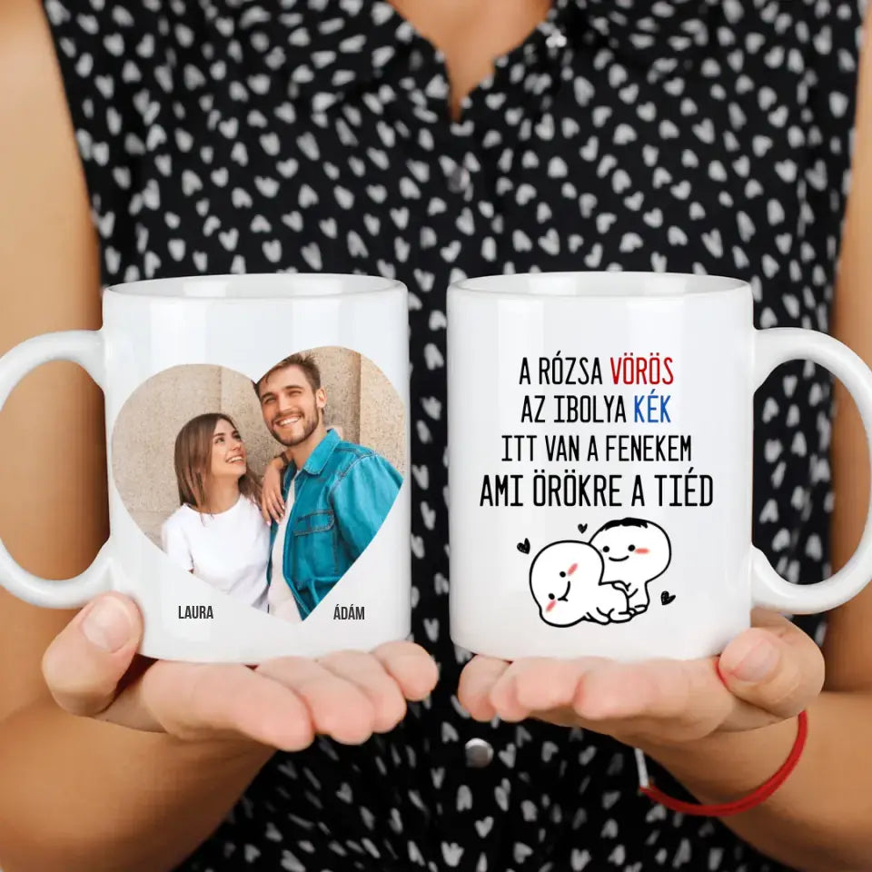 Választható vicces feliratos bögre fényképpel pároknak