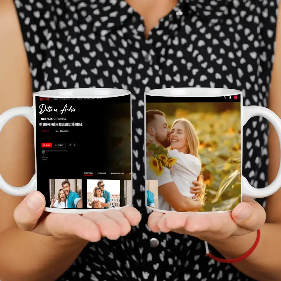 Netflix stílusú bögre pároknak egyedi fényképpel