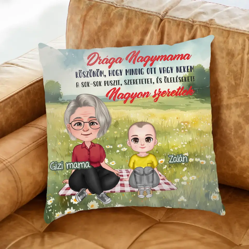 Drága Nagymama egyedi anyák napi ajándék cuki karakteres telinyomatos FullPrint párna