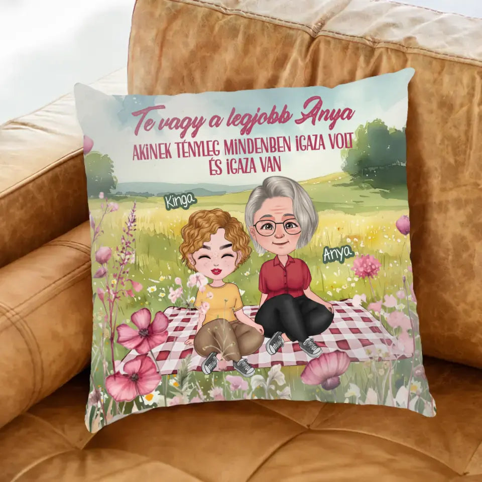 Személyre szabható anyák napi ajándék párna telinyomattal-Anya és lányai