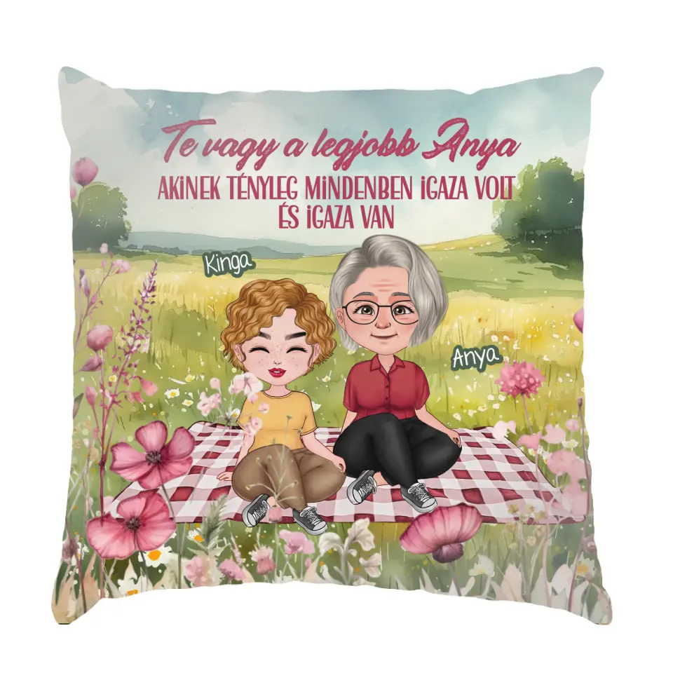 Személyre szabható anyák napi ajándék párna telinyomattal-Anya és lányai