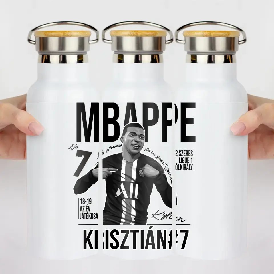 Személyre szabható MBappe focis ajándék kulacs gyerekeknek
