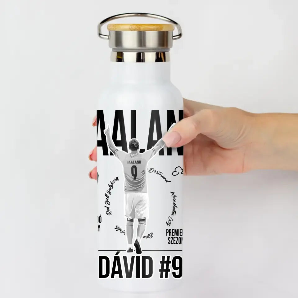 Személyre szabható Haaland focis ajándék kulacs gyerekeknek