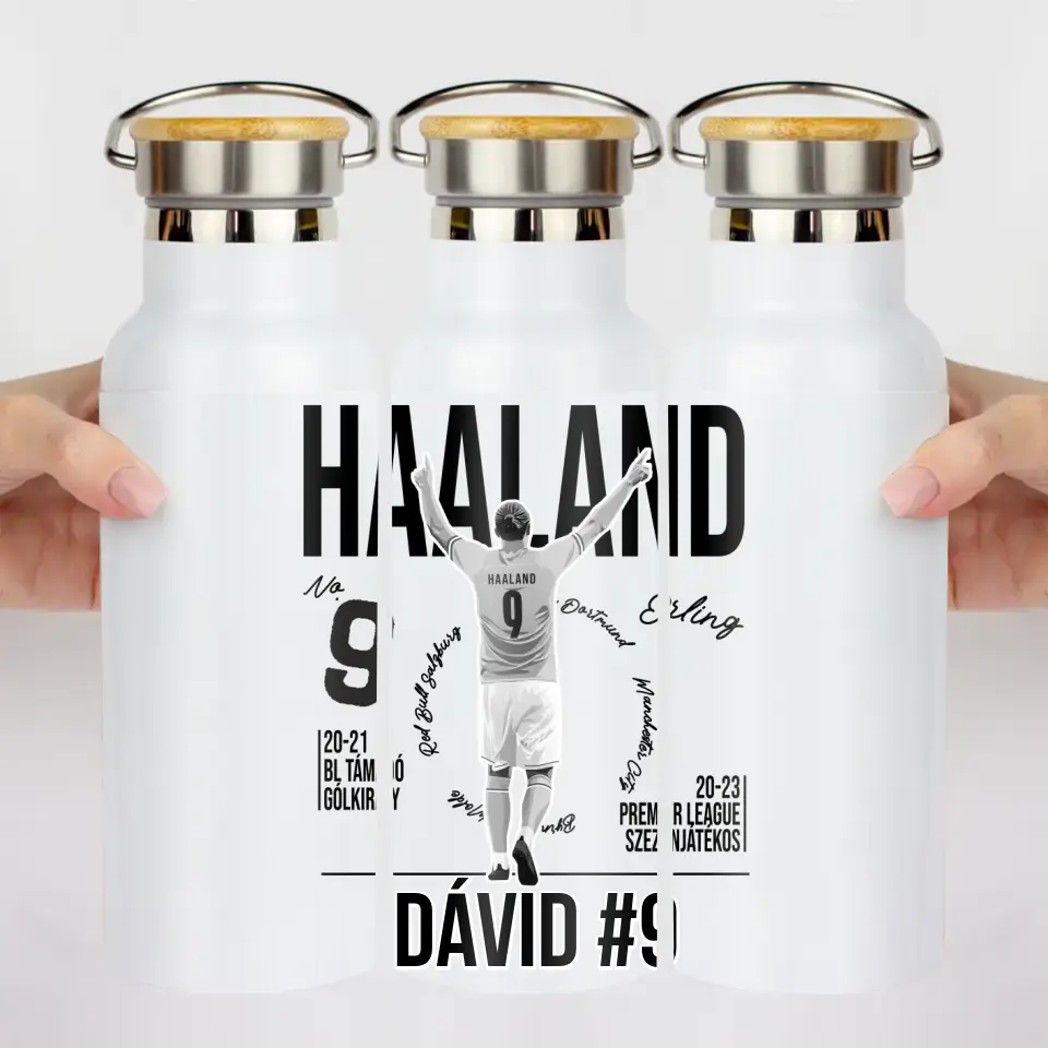 Személyre szabható Haaland focis ajándék kulacs gyerekeknek