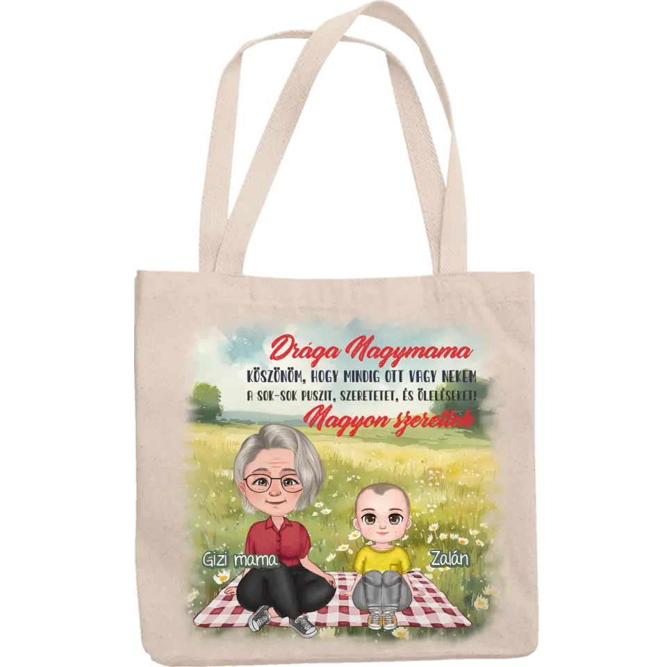 Drága Nagymama cuki karakteres egyedi anyák napi ajándék vászontáska nagymamáknak