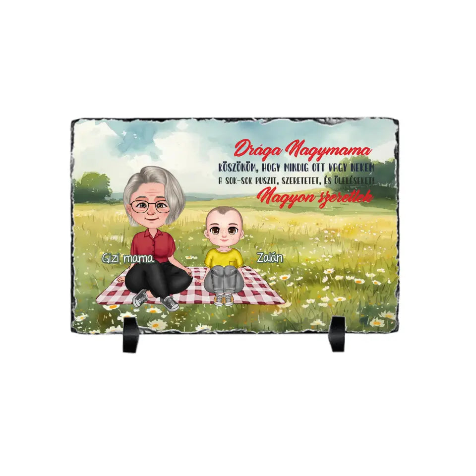 Drága Nagymama cuki karakteres egyedi anyák napi ajándék gránitlap nagymamáknak