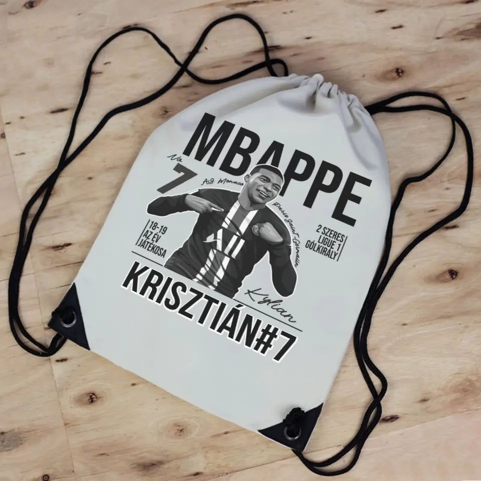 Személyre szabható ajándék focis tornazsák - Mbappe