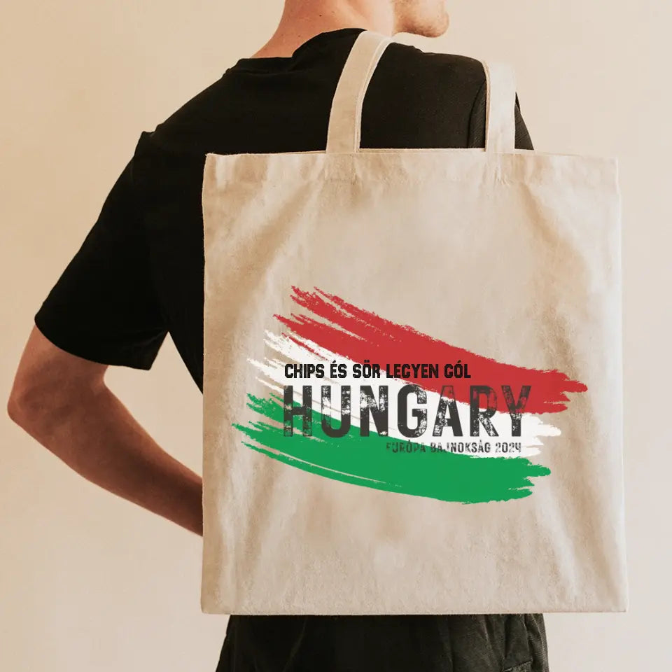 Személyre szabható Magyar zászlós focis ajándék vászontáska EB 2024