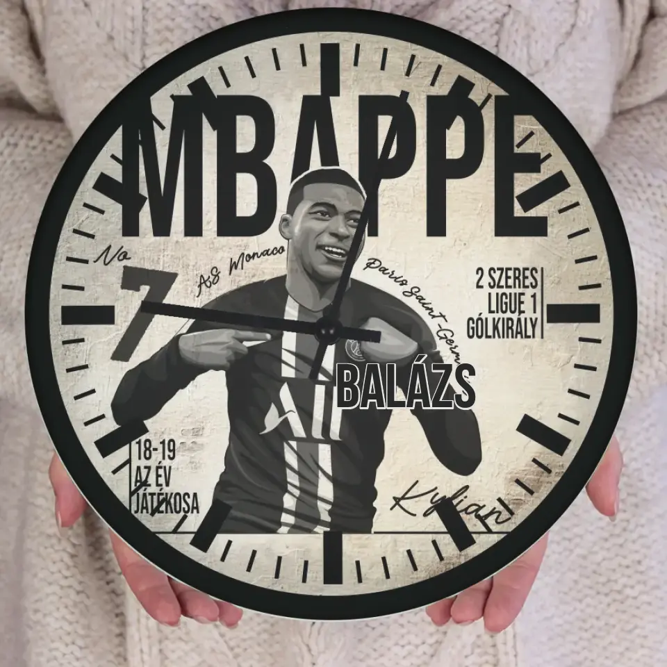 Egyedi focis ajándék falióra - Mbappe