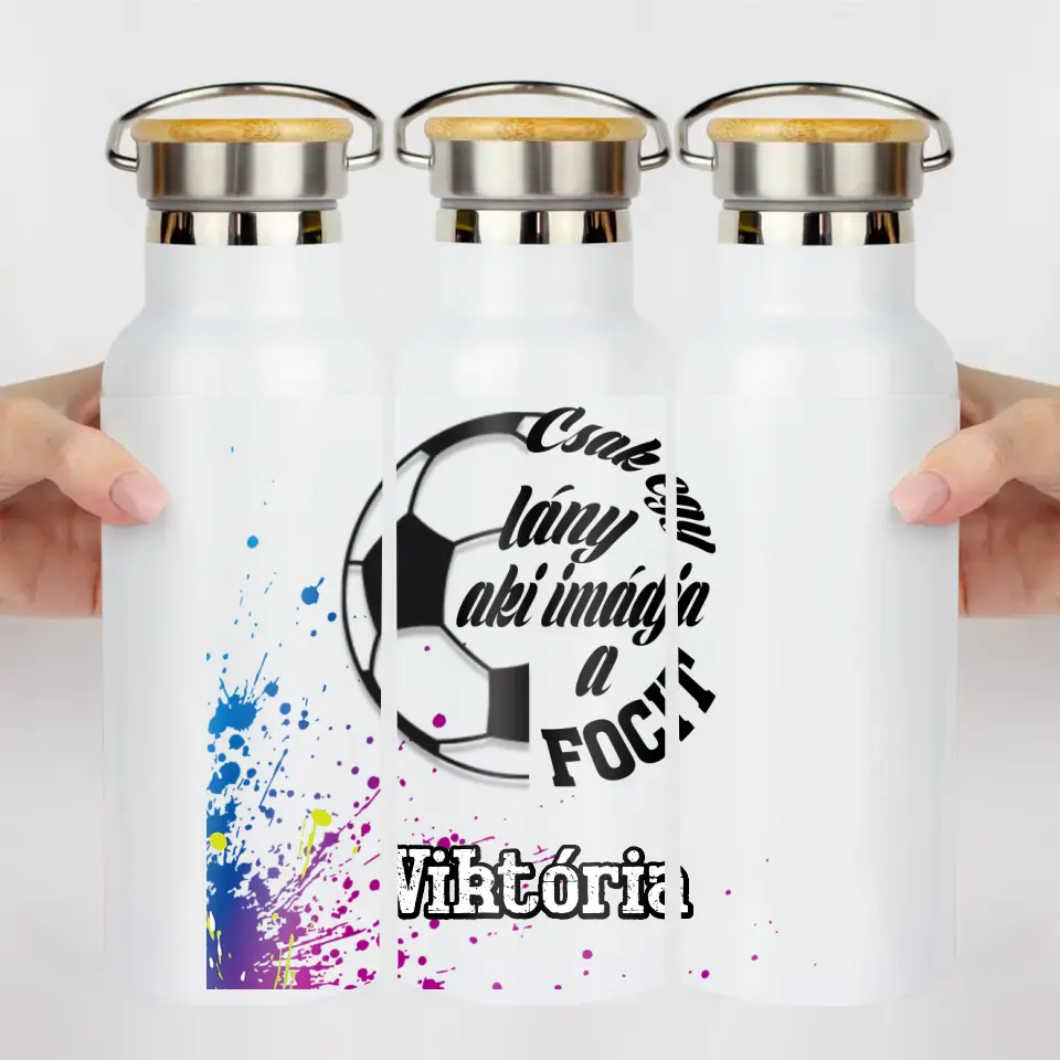 Csak egy lány aki imádja a focit ajándék kulacs egyedi névvel