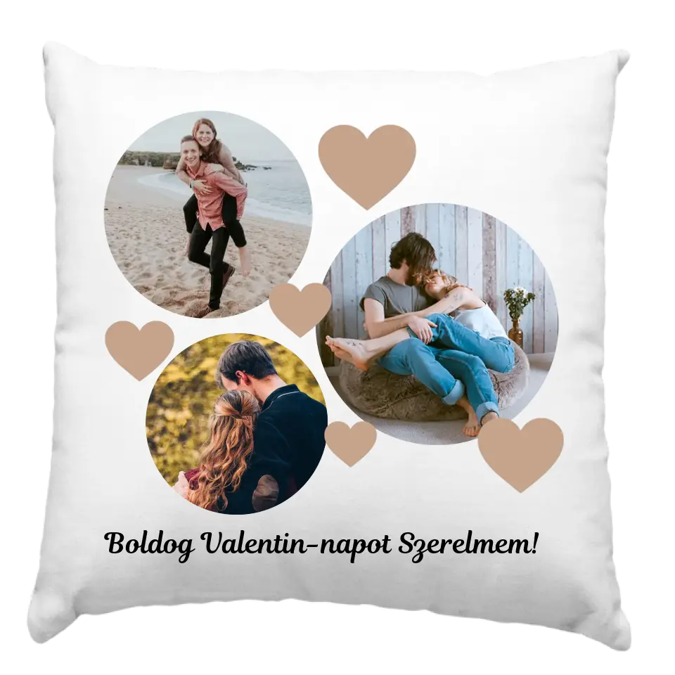 Valentin napi párna 3 képpel szívecskékkel