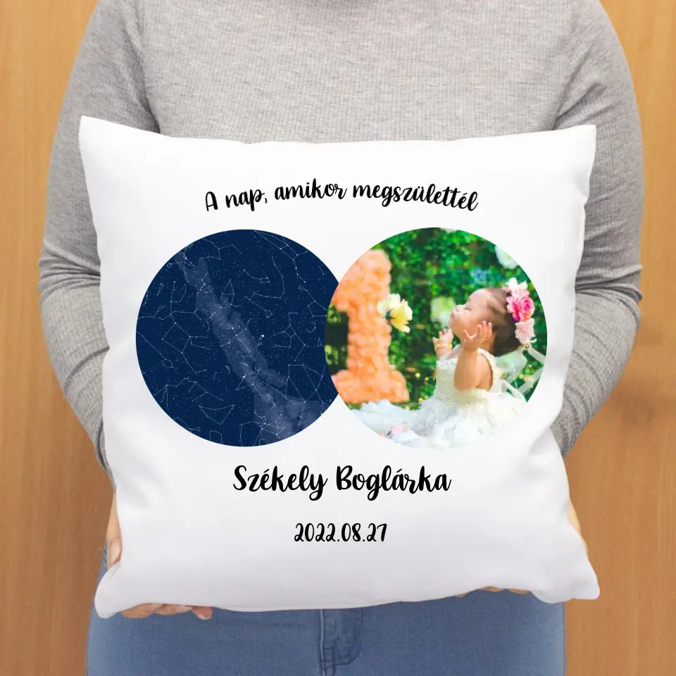 Születésnapi csillagtérkép párna képpel