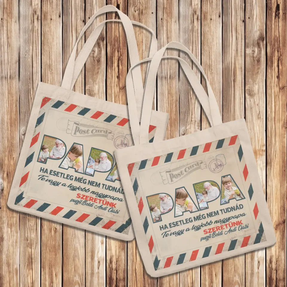 Fényképes ajándék nagypapáknak-kétoldalas vászontáska