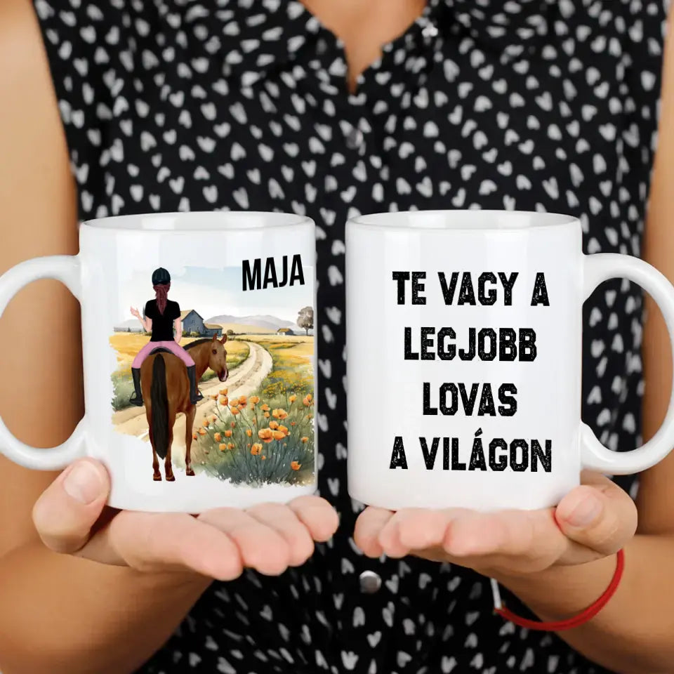 Egyedi lovas bögre lányoknak névvel