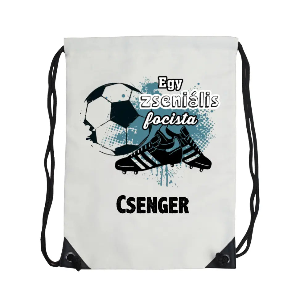 Egy zseniális focista feliratos tornazsák, egyedi névvel