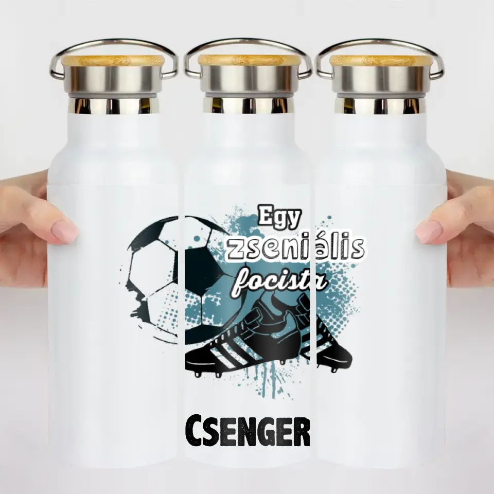 Egy zseniális focista feliratos kulacs egyedi névvel