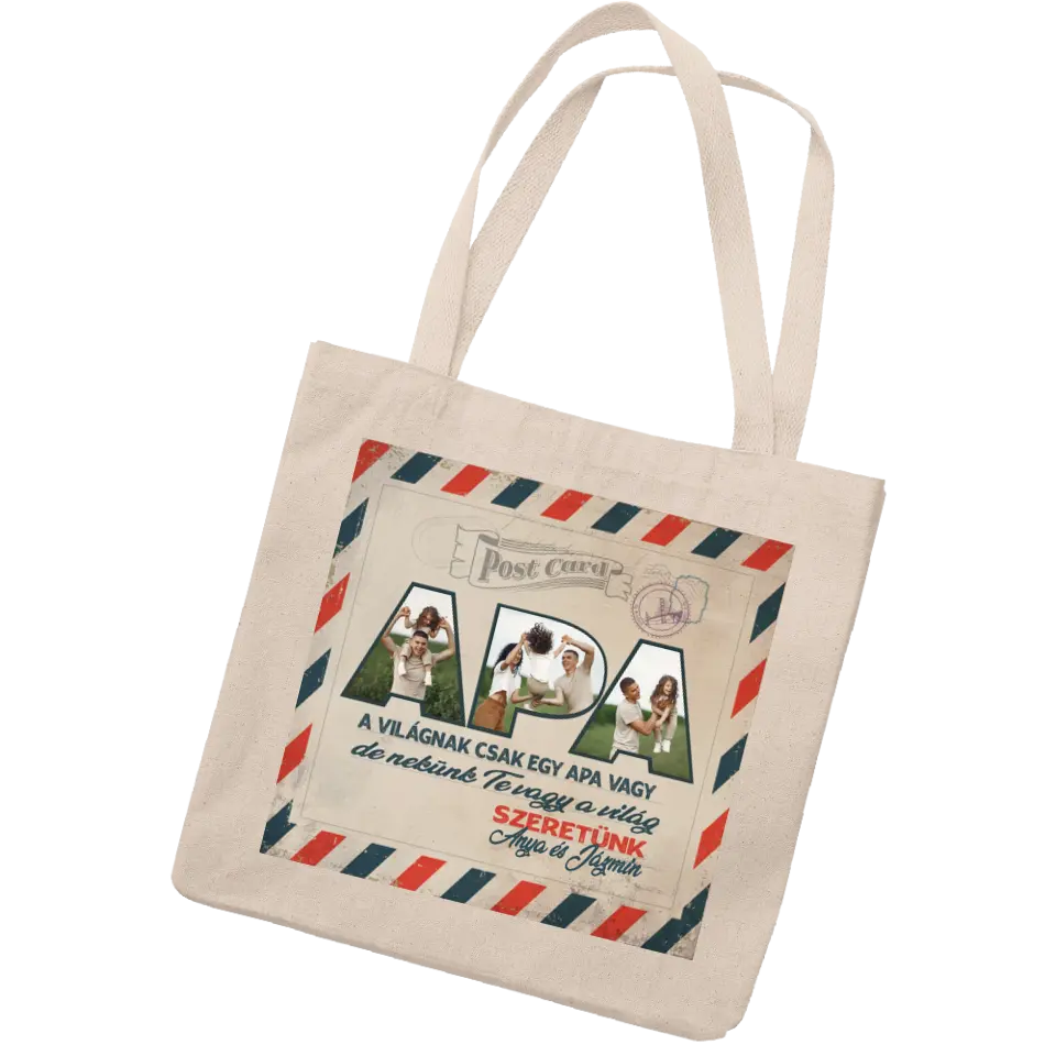 Fényképes ajándék apukáknak -kétoldalas vászontáska