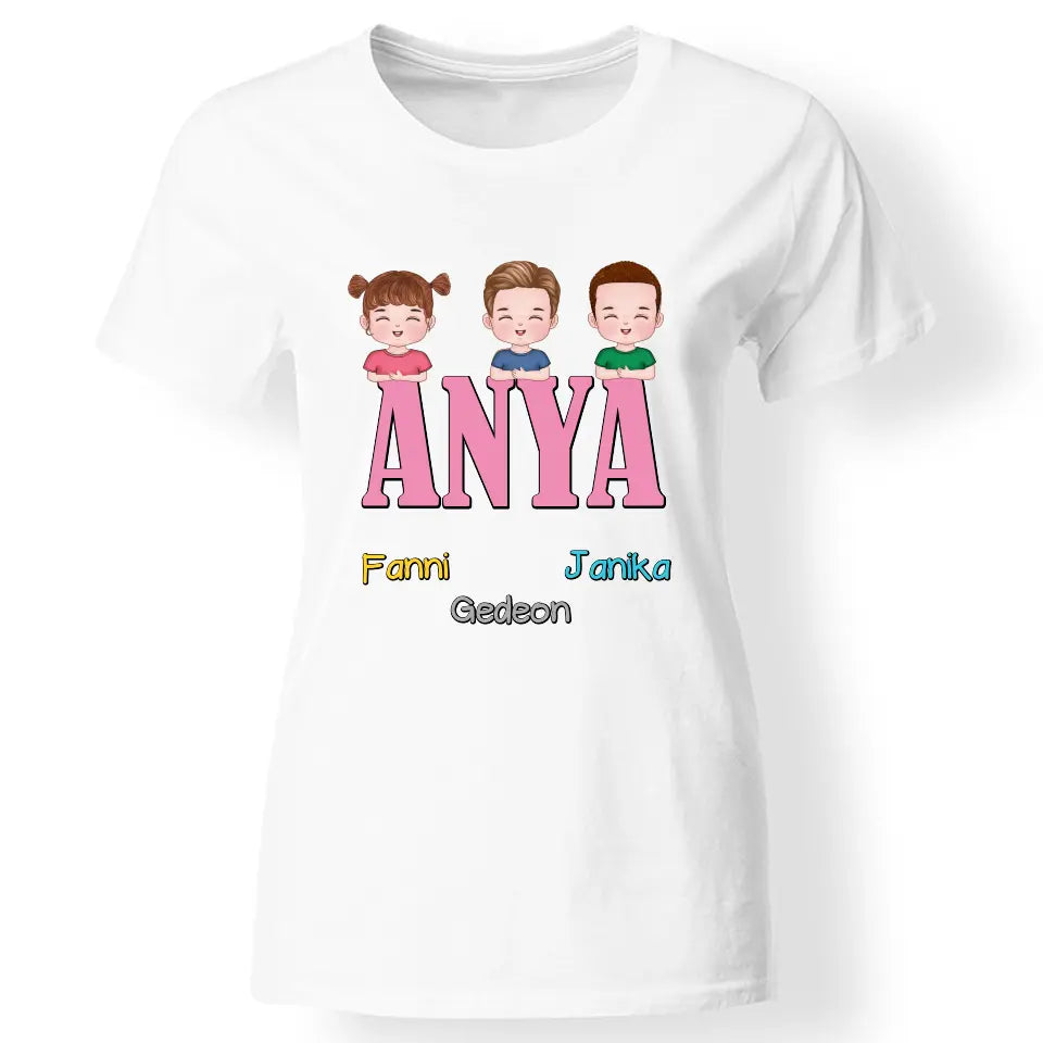 Egyedi ajándék póló Anyáknak, szerkeszthető karakterekkel fehér