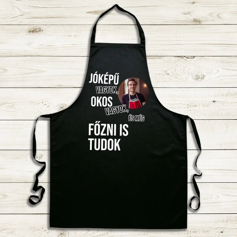 Vicces fekete kötény férfiaknak egyedi fényképpel