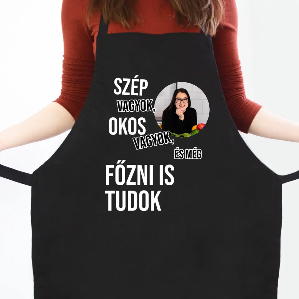 Vicces fekete kötény nőknek egyedi fényképpel