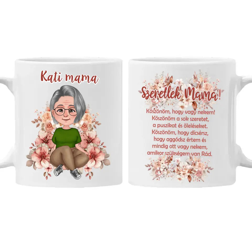 Szeretlek Mama cuki karakteres egyedi anyák napi ajándék bögre nagymamáknak