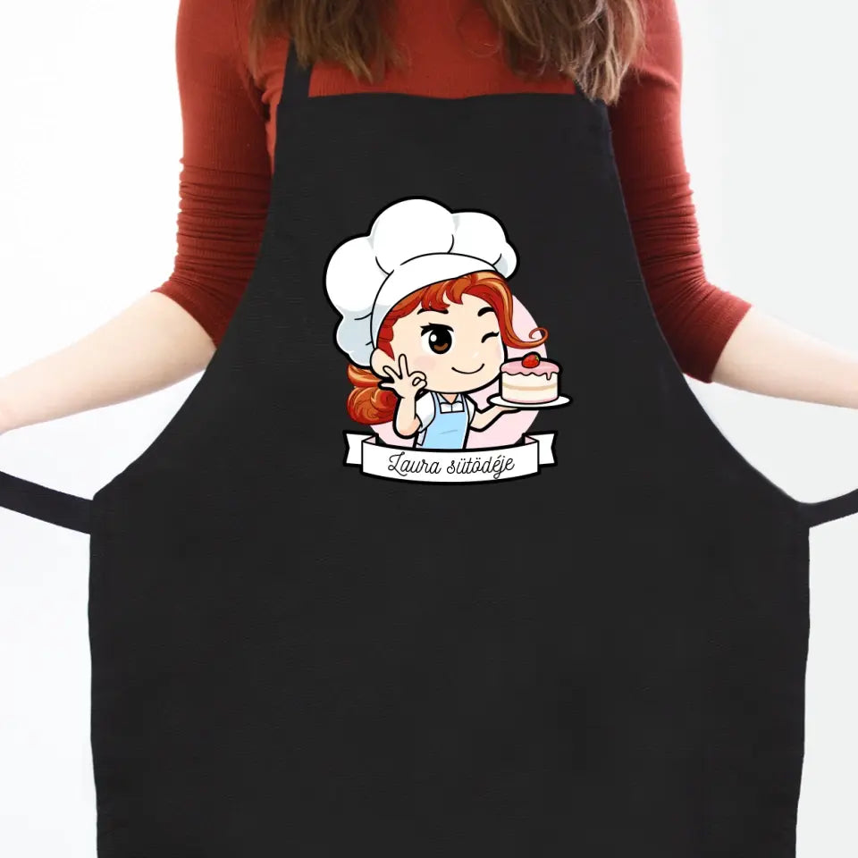 Cukrászlányos fekete kötény