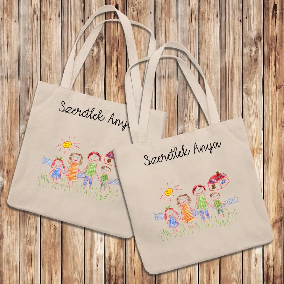 Gyerekrajzos vászontáska két oldalas nyomtatással