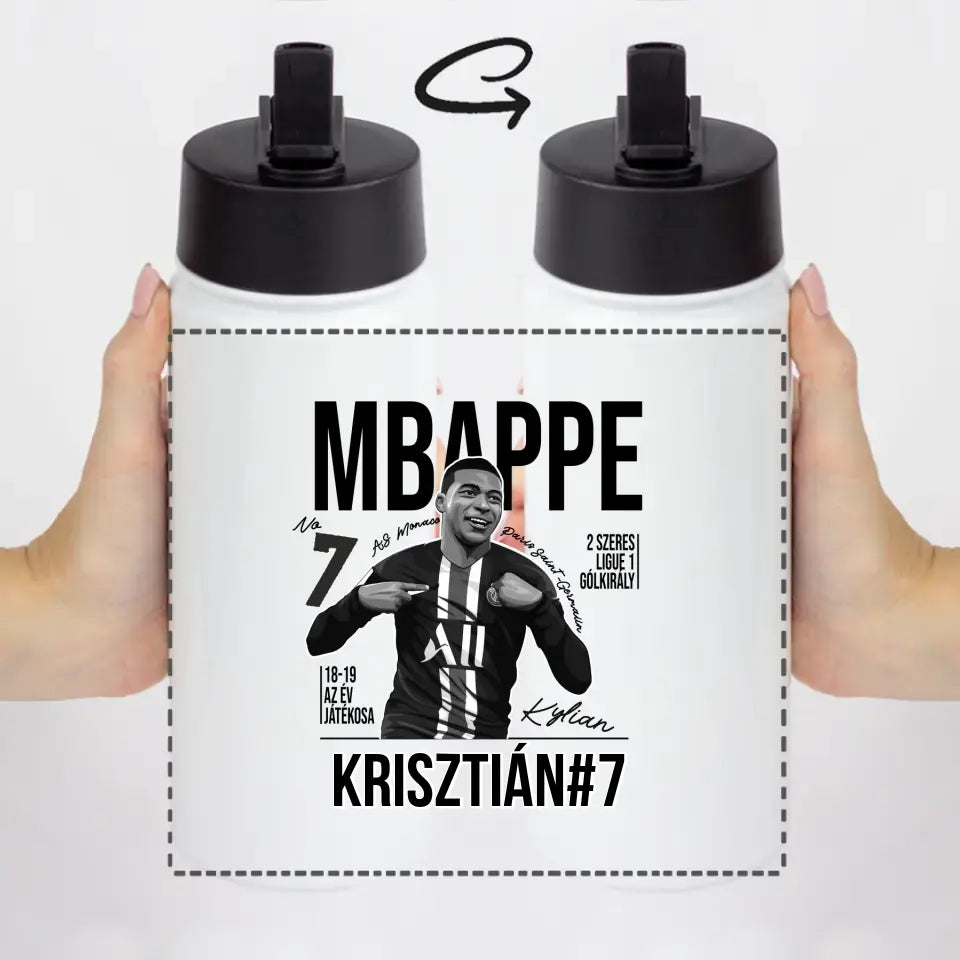 Személyre szabható MBappe focis ajándék szívószálas kulacs gyerekeknek