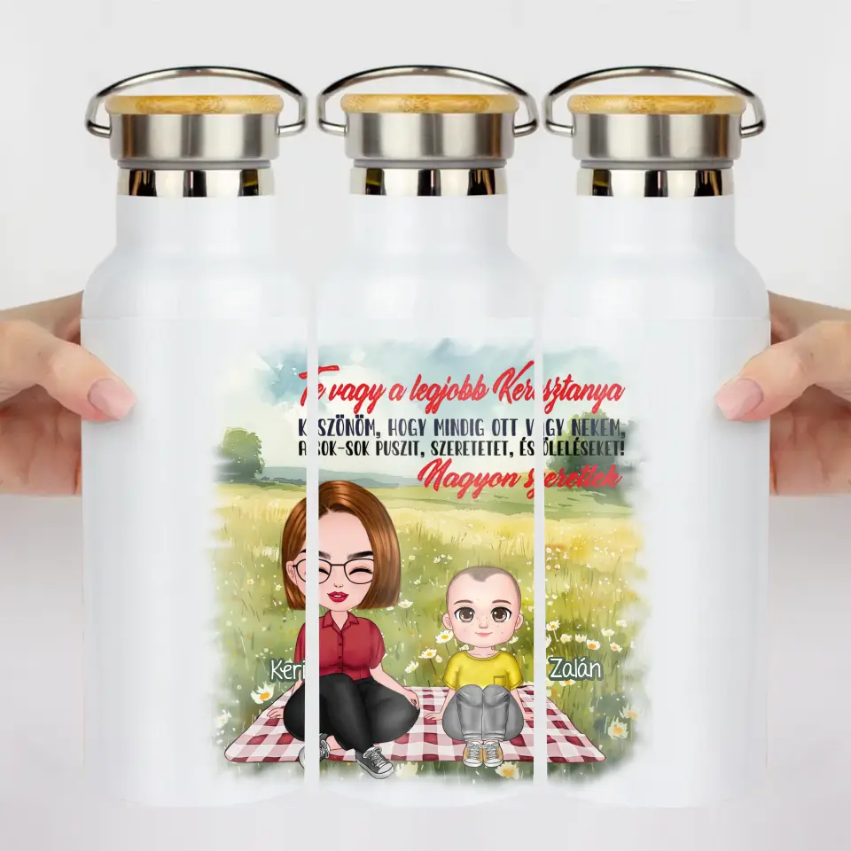 Te vagy a legjobb Keresztanya cuki karakteres egyedi anyák napi ajándék kulacs