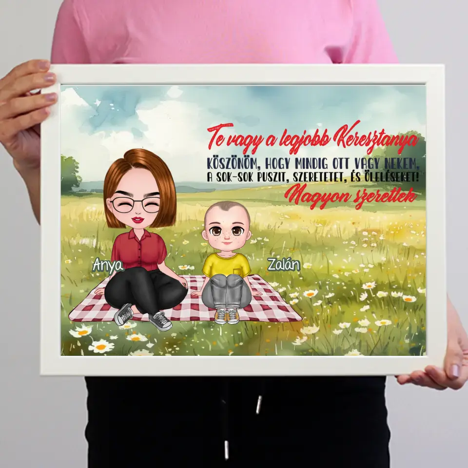 Egyedi ajándék keresztanyáknak - Szerkeszthető karakteres Te vagy a legjobb Keresztanya falikép