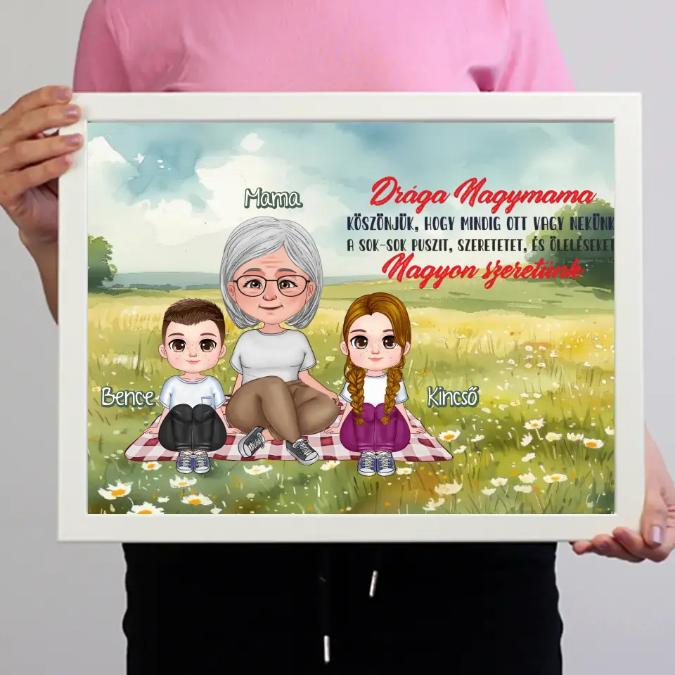 Egyedi ajándék nagymamáknak - Szerkeszthető karakteres Drága Nagymama falikép